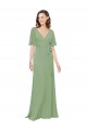 Short Flutter Sleeves Seagrass A-Line V-Neck Bridesmaid Dress Maidstone