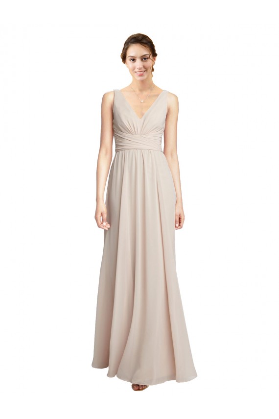 Sleeveless Cream Pink A-Line V-Neck Formal Dress / Bridesmaid Dress Maidstone