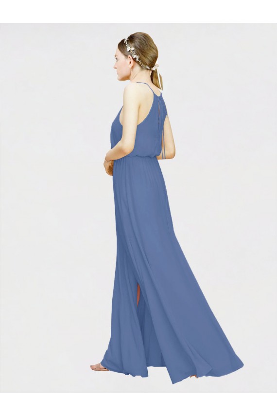 Sleeveless Dark Navy A-Line Chiffon Halter Neck Formal Dress / Bridesmaid Dress Maidstone