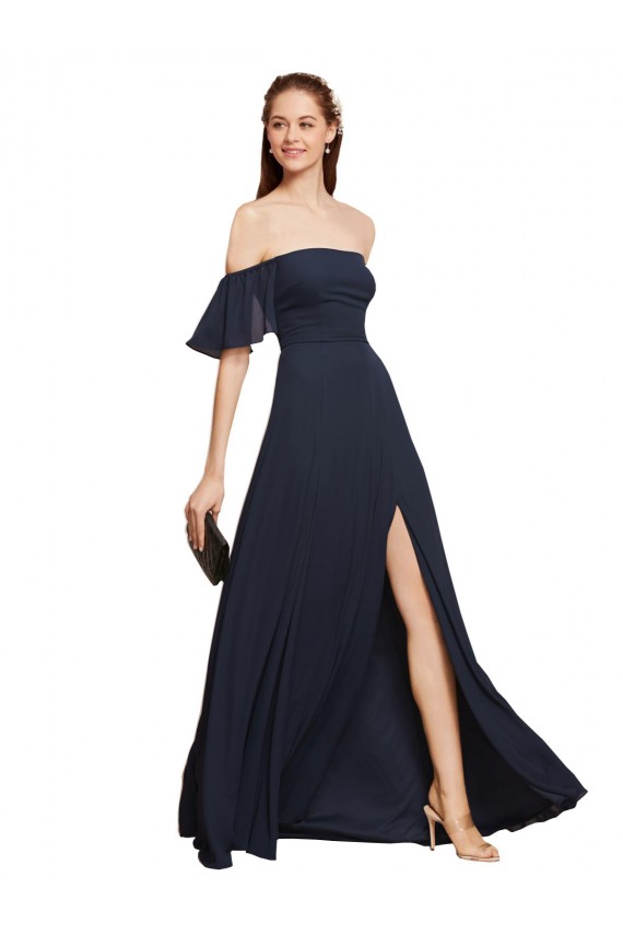 Sleeveless Dark Navy Off the Shoulder Prom Dress / Bridesmaid Dress Maidstone