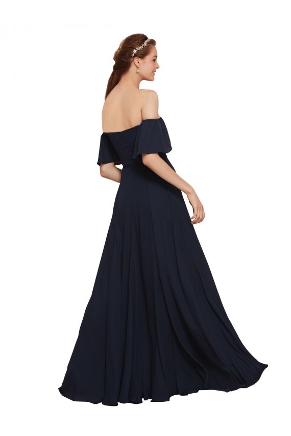Sleeveless Dark Navy Off the Shoulder Prom Dress / Bridesmaid Dress Maidstone