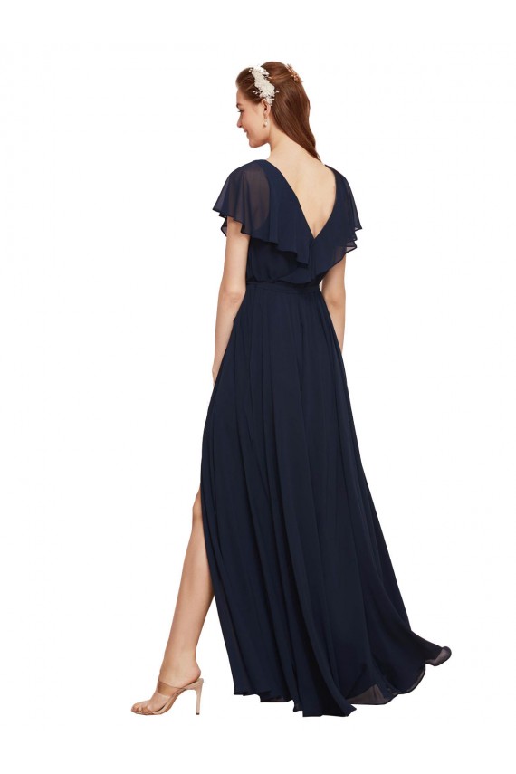 Cap Sleeves Dark Navy V-Back A-Line V-Neck Evening Gowns / Bridesmaid Dresses Maidstone