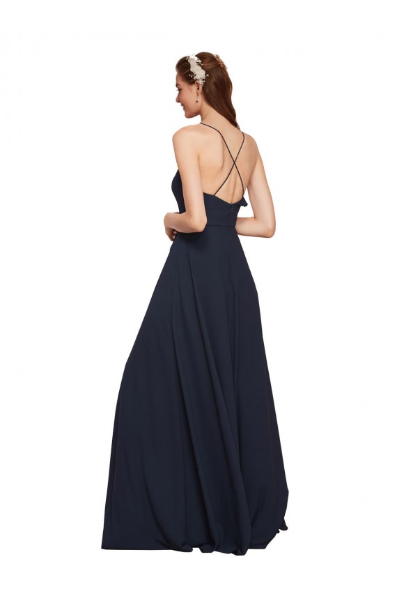 Sleeveless Dark Navy Criss Cross Open Back A-Line Spaghetti Straps Bridesmaid Dresses Maidstone