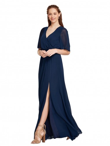 Flutter Sleeves Dark Navy A-Line V-Neck Bridesmaid Dress / Formal Dress Maidstone