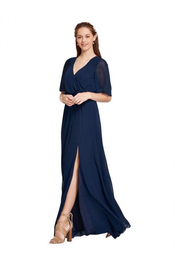 Flutter Sleeves Dark Navy A-Line V-Neck Bridesmaid Dress / Formal Dress Maidstone