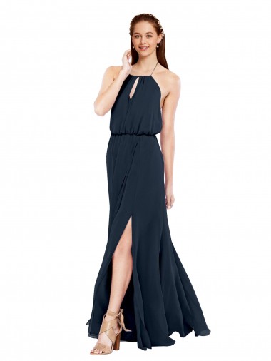 Sleeveless Dark Navy Criss Cross Open Back A-Line Halter Neck Bridesmaid Dress / Evening Dress Maidstone