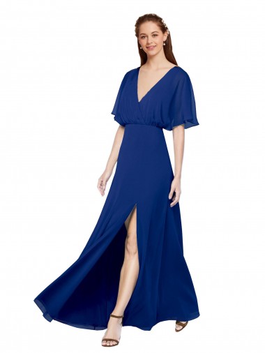 Flutter Sleeves Royal Blue Open Back A-Line V-Neck Bridesmaid Dress / Evening Gowns Maidstone