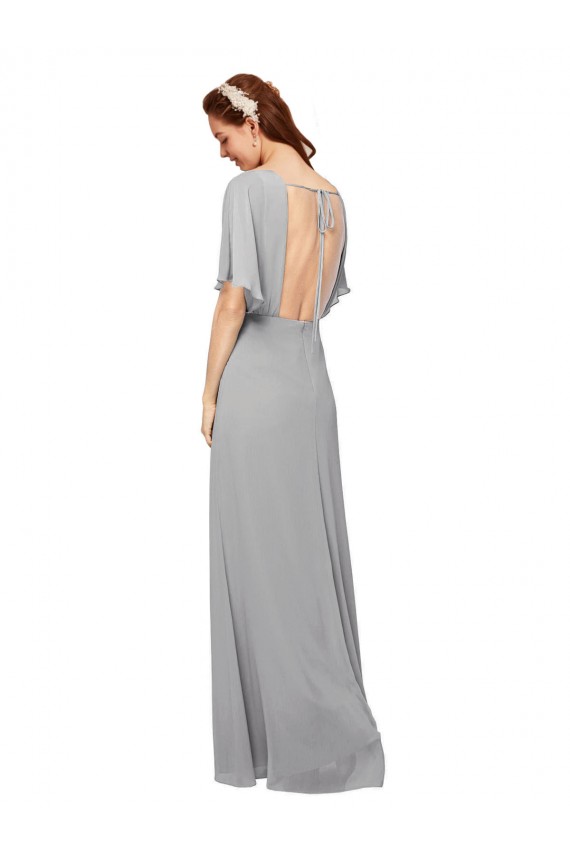 Flutter Sleeves Royal Blue Open Back A-Line V-Neck Bridesmaid Dress / Evening Gowns Maidstone