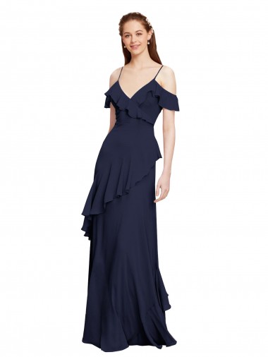 Sleeveless Dark Navy A-Line Off the Shoulder Formal Dresses / Bridesmaid Dresses Maidstone
