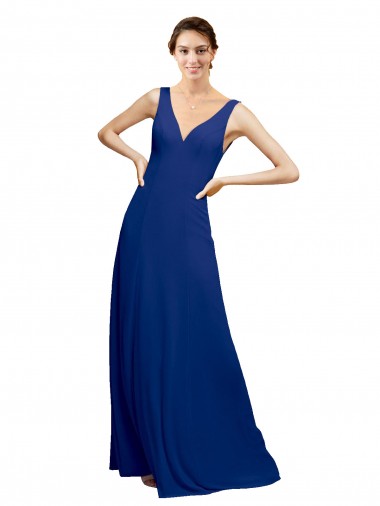 Sleeveless Royal Blue Low Back A-Line V-Neck Bridesmaid Dress Maidstone