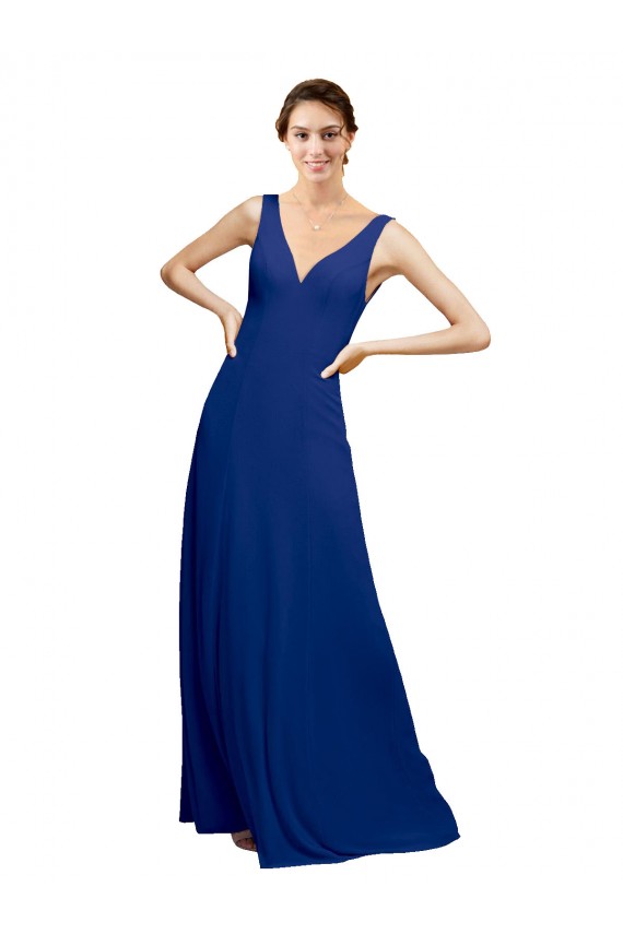 Sleeveless Royal Blue Low Back A-Line V-Neck Bridesmaid Dress Maidstone