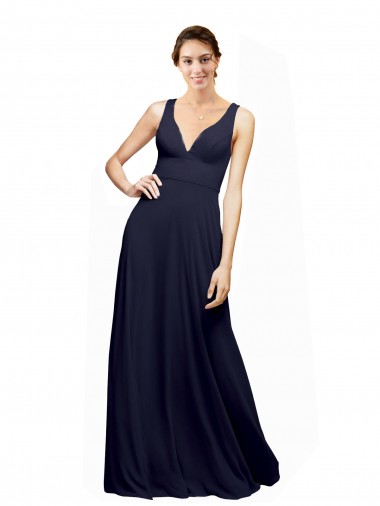 Sleeveless Dark Navy Open Back A-Line V-Neck Wedding Guest Dress Maidstone