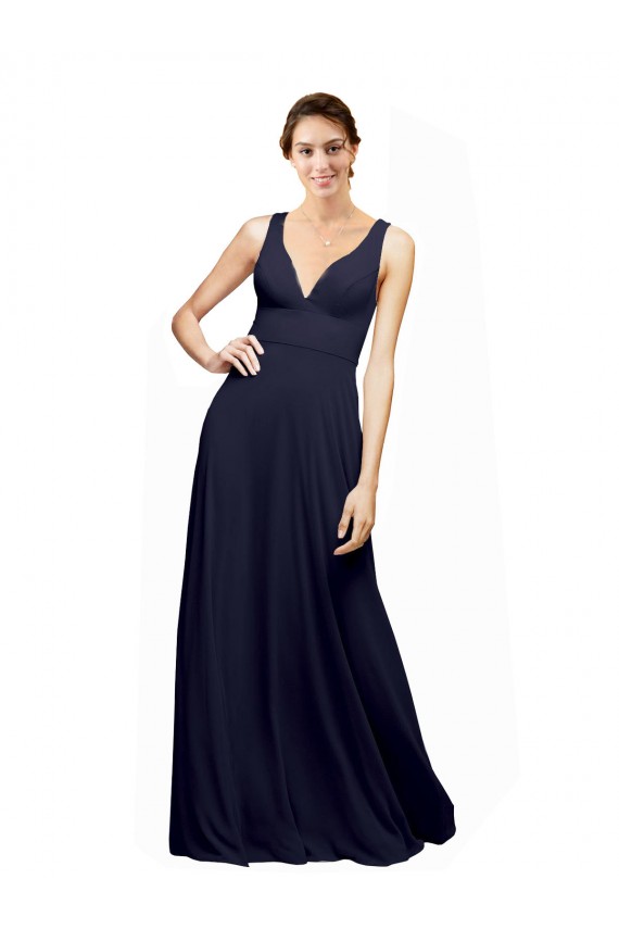 Sleeveless Dark Navy Open Back A-Line V-Neck Wedding Guest Dress Maidstone