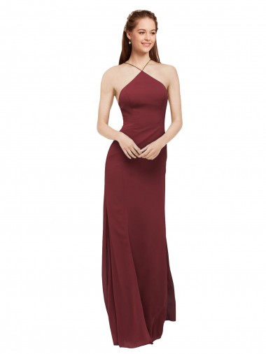 Sleeveless Burgundy Open Back Sheath Halter Neck Formal Dress / Bridesmaid Dress Maidstone