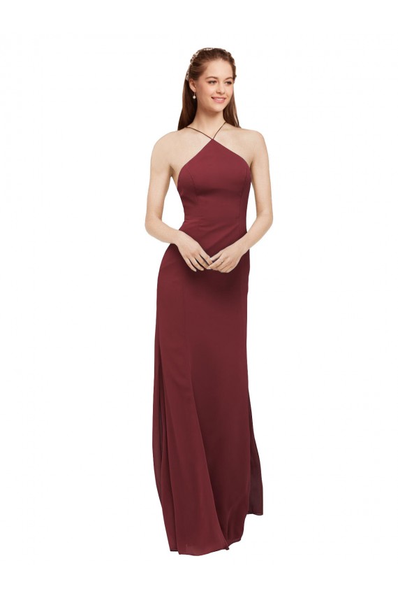 Sleeveless Burgundy Open Back Sheath Halter Neck Formal Dress / Bridesmaid Dress Maidstone