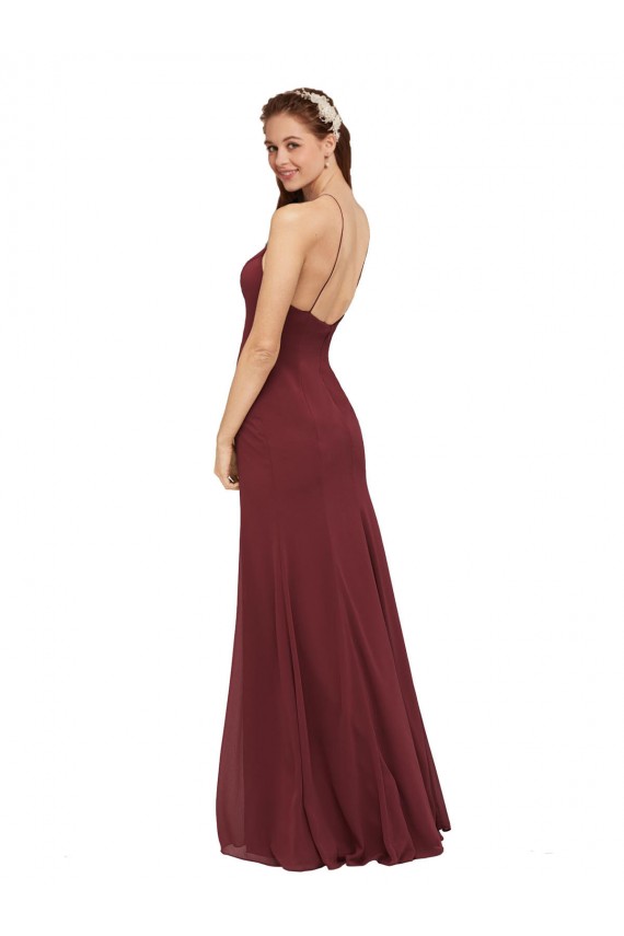 Sleeveless Burgundy Open Back Sheath Halter Neck Formal Dress / Bridesmaid Dress Maidstone