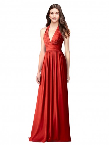 Sleeveless Red Open Back A-Line Halter Neck Bridesmaid Dress / Formal Dress Maidstone