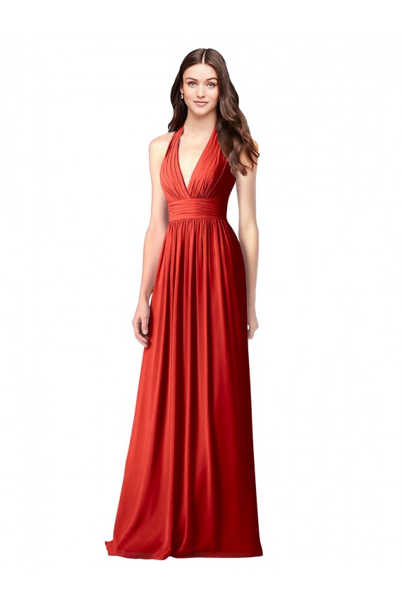 Sleeveless Red Open Back A-Line Halter Neck Bridesmaid Dress / Formal Dress Maidstone