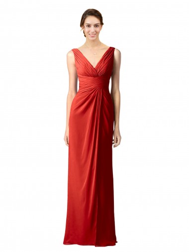 Sleeveless Red V-Back Sheath V-Neck Bridesmaid Dress Maidstone