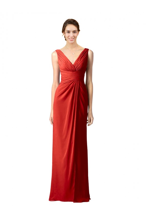 Sleeveless Red V-Back Sheath V-Neck Bridesmaid Dress Maidstone
