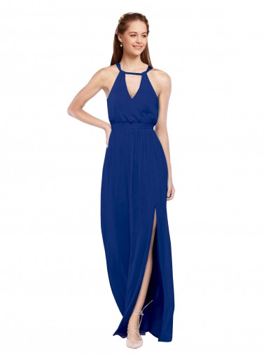 Sleeveless Royal Blue A-Line High Neck Bridesmaid Dress Maidstone