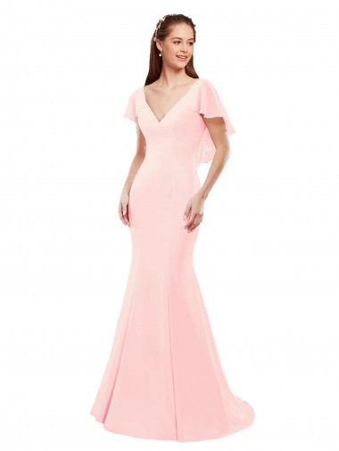 Flutter Sleeves Pink Low Back Mermaid V-Neck Bridesmaid Dress Maidstone