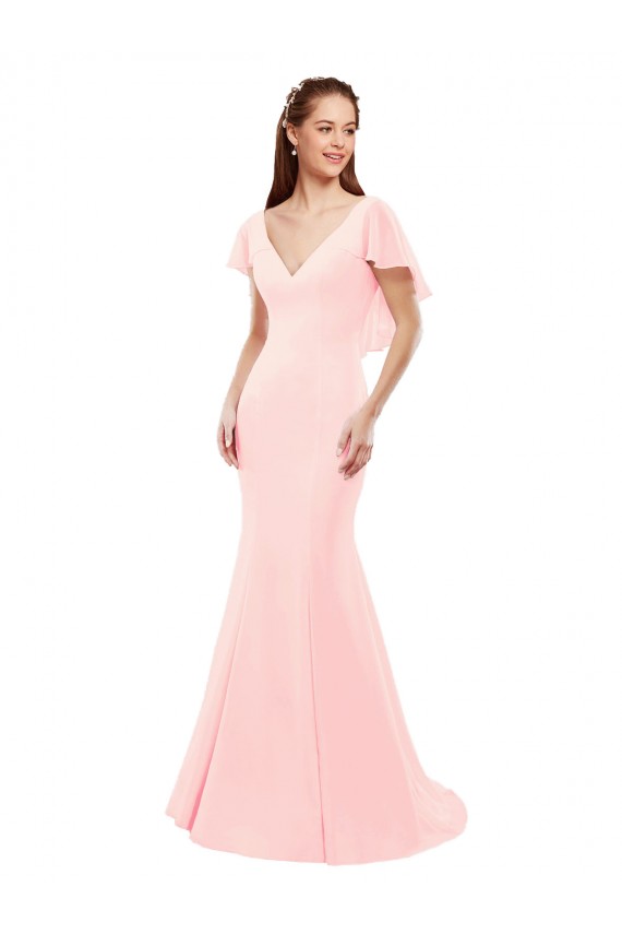 Flutter Sleeves Pink Low Back Mermaid V-Neck Bridesmaid Dress Maidstone
