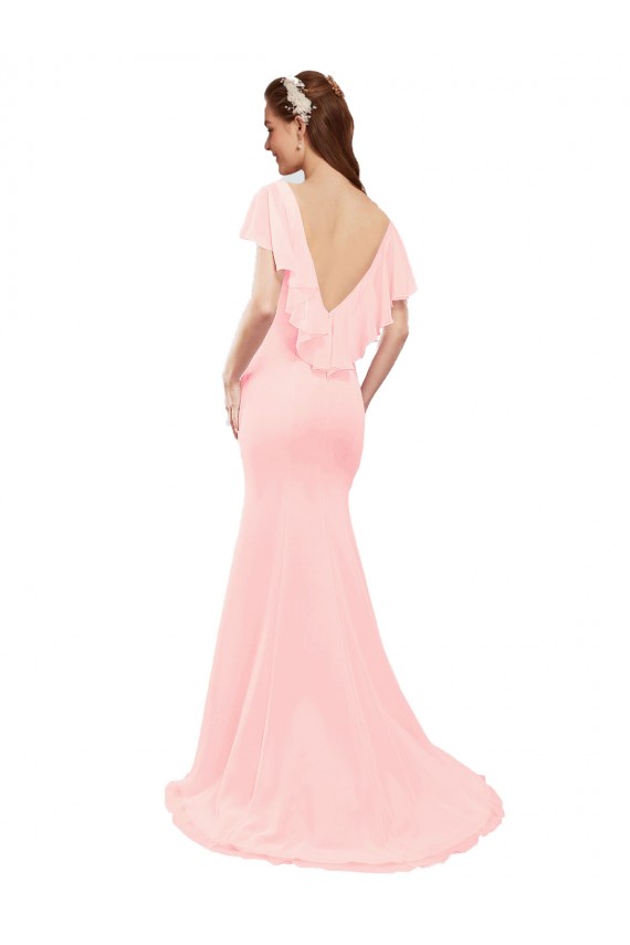 Flutter Sleeves Pink Low Back Mermaid V-Neck Bridesmaid Dress Maidstone