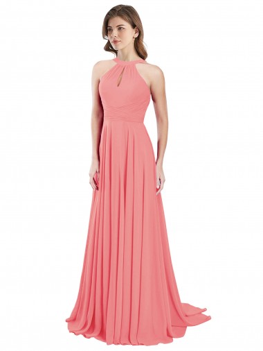 Sleeveless Watermelon Criss Cross Back A-Line Halter Neck Bridesmaid Dress / Evening Dress Maidstone