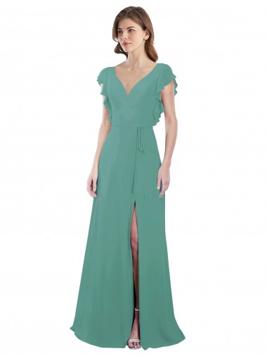 Cap Sleeves Icelandic Silver V-Back A-Line V-Neck Formal Dress / Bridesmaid Dress Maidstone