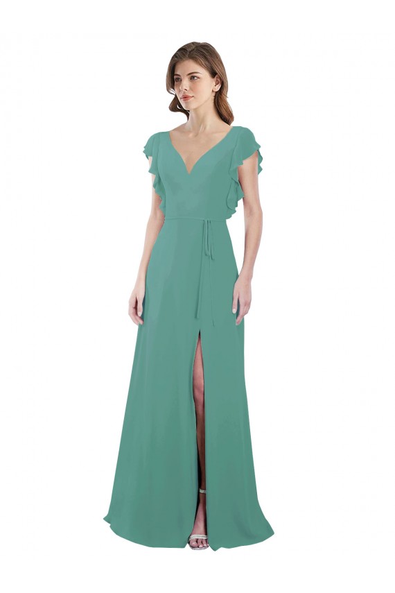 Cap Sleeves Icelandic Silver V-Back A-Line V-Neck Formal Dress / Bridesmaid Dress Maidstone