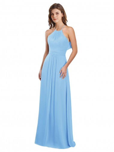 Sleeveless Periwinkle Open Back A-Line Halter Neck Bridesmaid Dress / Evening Dress Maidstone