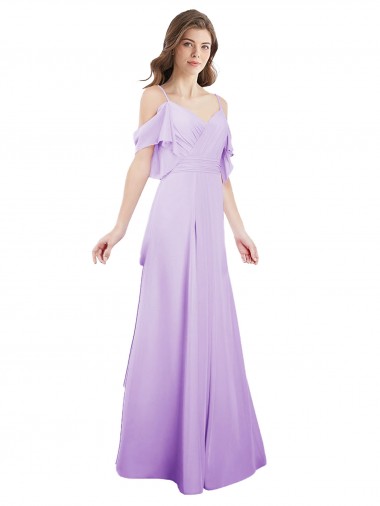 Cold Shoulder Lilac A-Line Off the Shoulder Formal Dress / Bridesmaid Dress Maidstone