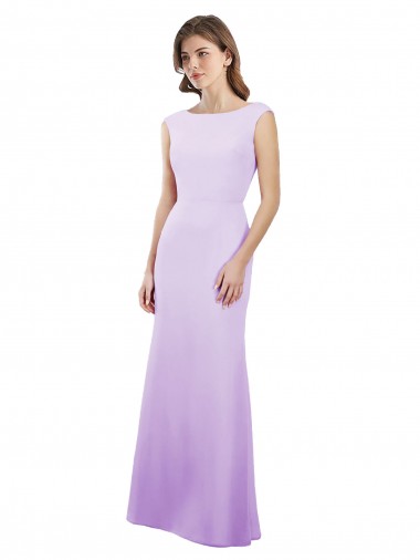 Cap Sleeves Lilac Open Back Column Round Neck Bridesmaid Dress Maidstone