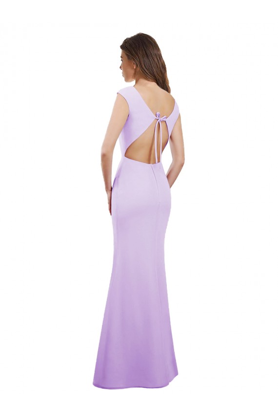 Cap Sleeves Lilac Open Back Column Round Neck Bridesmaid Dress Maidstone
