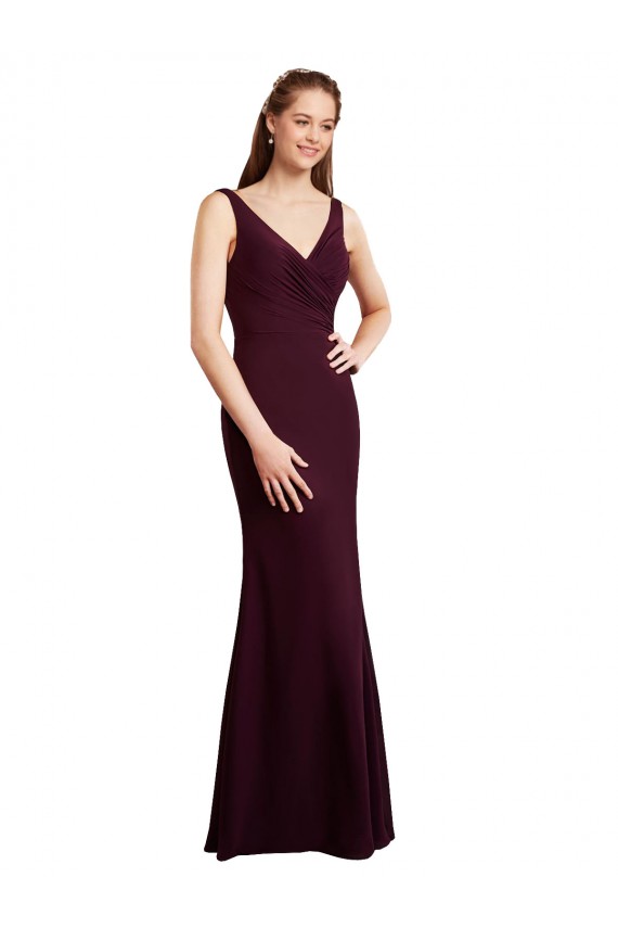 Sleeveless Burgundy Gold Low Back Mermaid V-Neck Bridesmaid Dress Maidstone