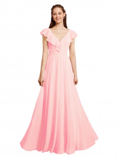 Cap Sleeves Pink V-Back A-Line V-Neck Bridesmaid Dress / Evening Gowns Maidstone