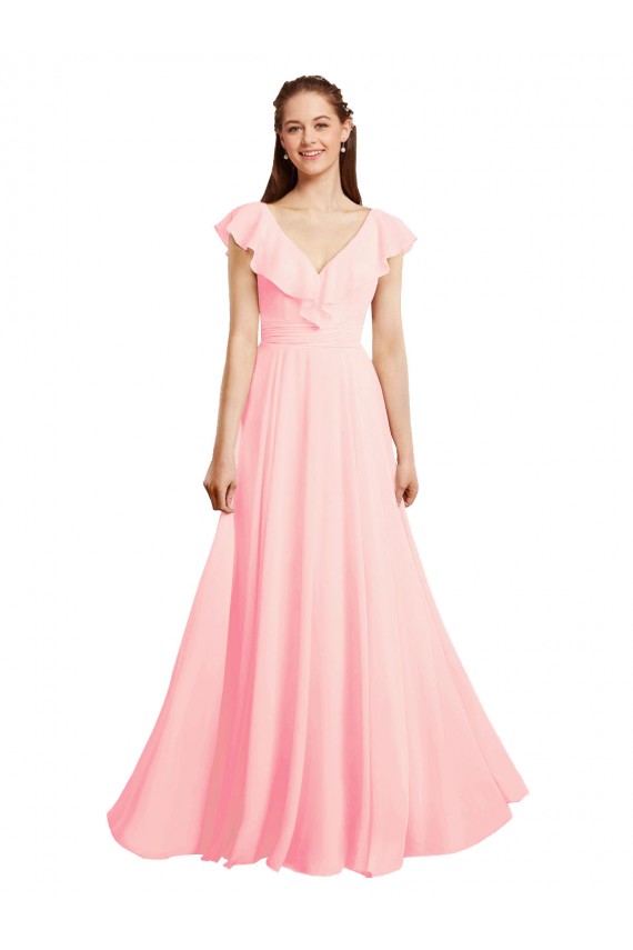 Cap Sleeves Pink V-Back A-Line V-Neck Bridesmaid Dress / Evening Gowns Maidstone