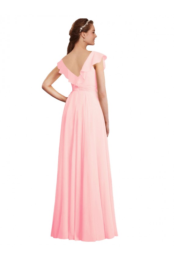 Cap Sleeves Pink V-Back A-Line V-Neck Bridesmaid Dress / Evening Gowns Maidstone