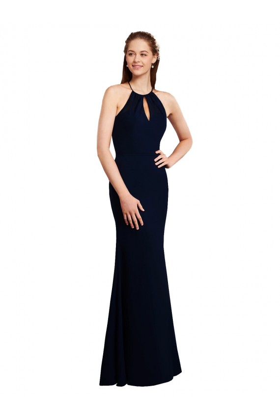 Sleeveless Dark Navy Criss Cross Open Back Mermaid Halter Neck Bridesmaid Dress Maidstone