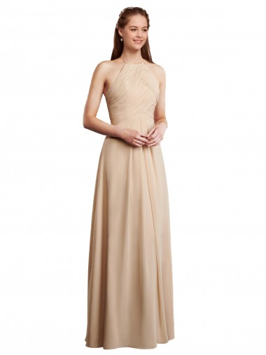 Sleeveless Champagne Low Back A-Line Halter Neck Bridesmaid Dress Maidstone