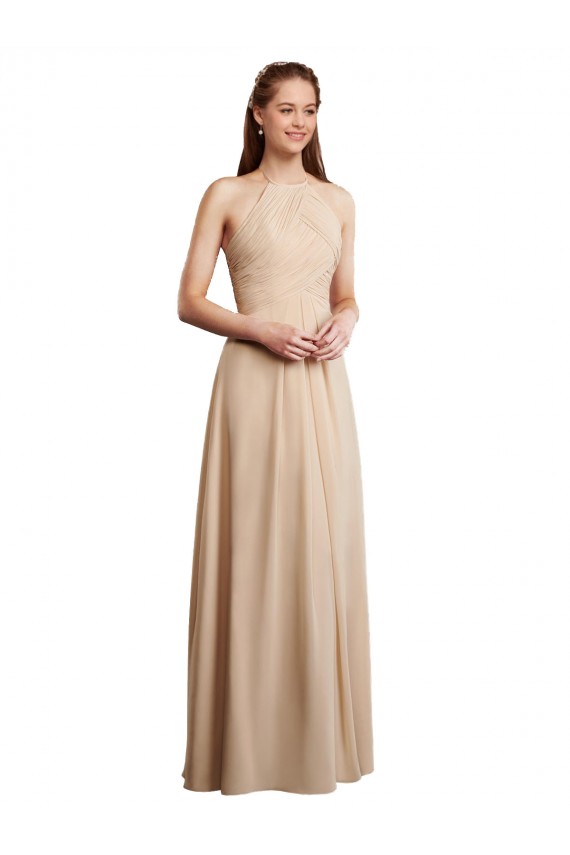 Sleeveless Champagne Low Back A-Line Halter Neck Bridesmaid Dress Maidstone