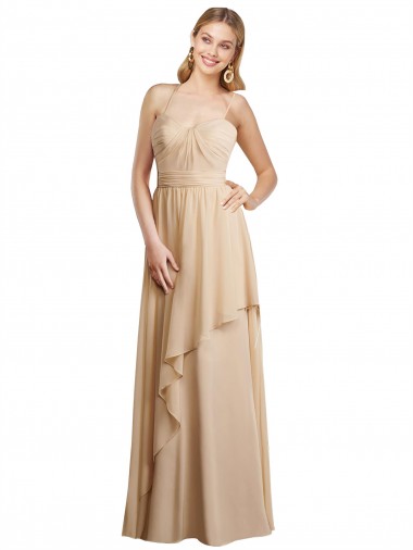 Sleeveless Champagne Criss Cross Open Back A-Line Spaghetti Straps Bridesmaid Dress Maidstone
