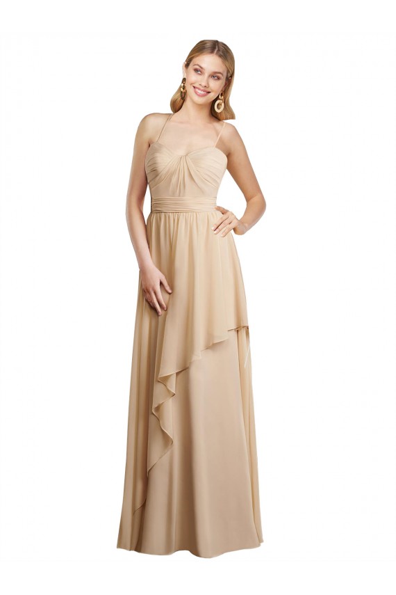 Sleeveless Champagne Criss Cross Open Back A-Line Spaghetti Straps Bridesmaid Dress Maidstone