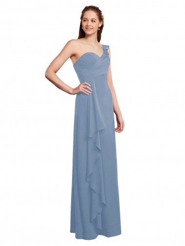 Sleeveless Dusty Blue A-Line Chiffon One Shoulder Formal Dress / Bridesmaid Dress Maidstone