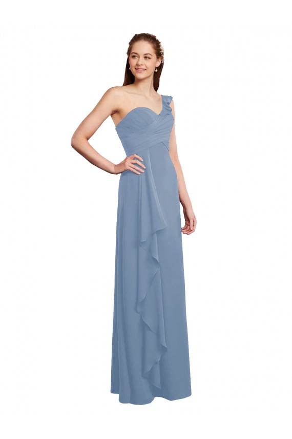 Sleeveless Dusty Blue A-Line Chiffon One Shoulder Formal Dress / Bridesmaid Dress Maidstone