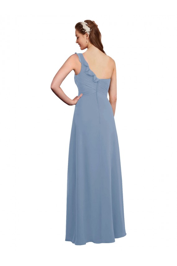 Sleeveless Dusty Blue A-Line Chiffon One Shoulder Formal Dress / Bridesmaid Dress Maidstone