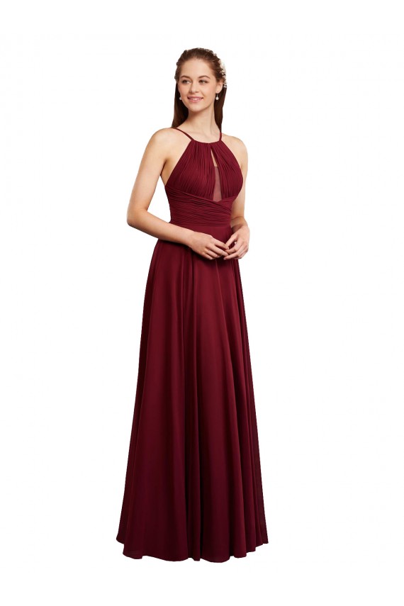 Sleeveless Burgundy Open Back A-Line Spaghetti Straps Bridesmaid Dress / Evening Dress Maidstone