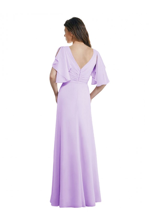 Split Sleeves Lilac V-Back A-Line V-Neck Bridesmaid Dress Maidstone