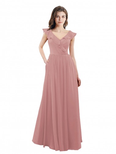 Cap Sleeves Dusty Pink V-Back A-Line V-Neck Bridesmaid Dress Maidstone